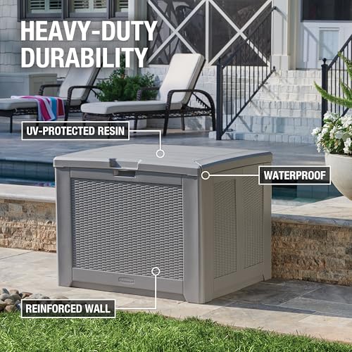 Image of Rubbermaid Medium Resin Outdoor Storage Deck Box (74 Gal) Weather Resistant Gray Deck Organization for Home /Backyard /Pool Chemicals /Toys /Garden Tools /Porch /Patio Cushions