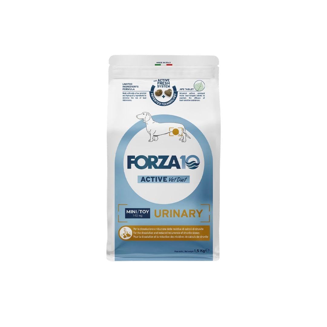 Forza 10 Cane Mini/Toy URINARY Adult MONO gusto PESCE alimento monoproteico per cani adulti di taglia piccola,per la dissoluzione e riduzione delle recidive di calcoli di struvite,da 1,5kg