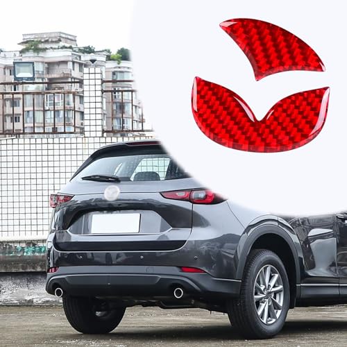 Image of Bilisin Compatible with Rear Tailgate Insert Emblem Logo Carbon Fiber Emblem Badge Decal Cover Trim with Strong Adhesive for Mazda CX-3 2018-2024 Red