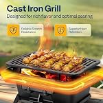 VIVOHOME Rectangle Cast Iron Charcoal Grill with Double-Sided Grate, Portable Outdoor BBQ Grill, Compact Tabletop Grill Stove (Note: The charcoal grid is made of stainless steel, not cast iron)