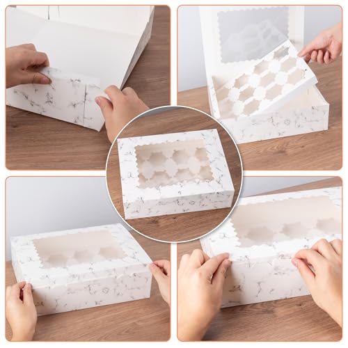 Image of Hoewina 12PCS Cupcake Boxes - Hold 12 Count Cupcake Containers with Window, Food Grade Cupcake Holder Easy Transport and Presentation - Ideal for Cupcakes, Desserts, and More (Marble pattern)