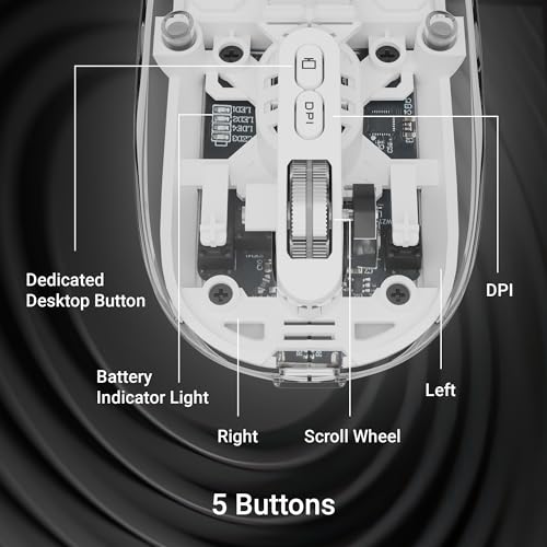 Image of ZEBRONICS Sheer Rechargeable Wireless Mouse, Dual Mode (2.4GHz + BT), Dual Bluetooth, Silent Operation, Transparent Body, RGB, Battery Indicator, for Mac | Laptop | Computer (White)