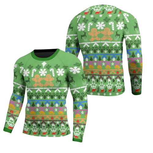 Compression Shirt 4-Way Stretch Construction, Jiu Jitsu Rash Guard Men Long Sleeve Design Christmas
