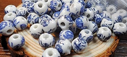 Miniatura 5 de Calvas 50 unidslote de 0.394 in agujero grande grande cuentas de cerámica flor azul y blanco granos de porcelana hechos a mano DIY joyería