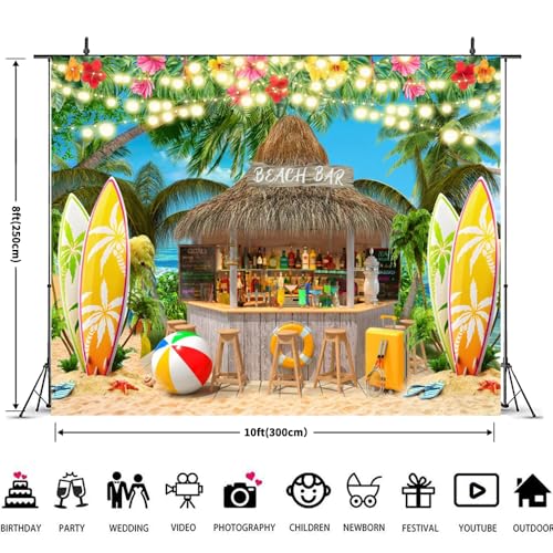 Bannière de fête plage palmier planche de surf été 3x2.4m