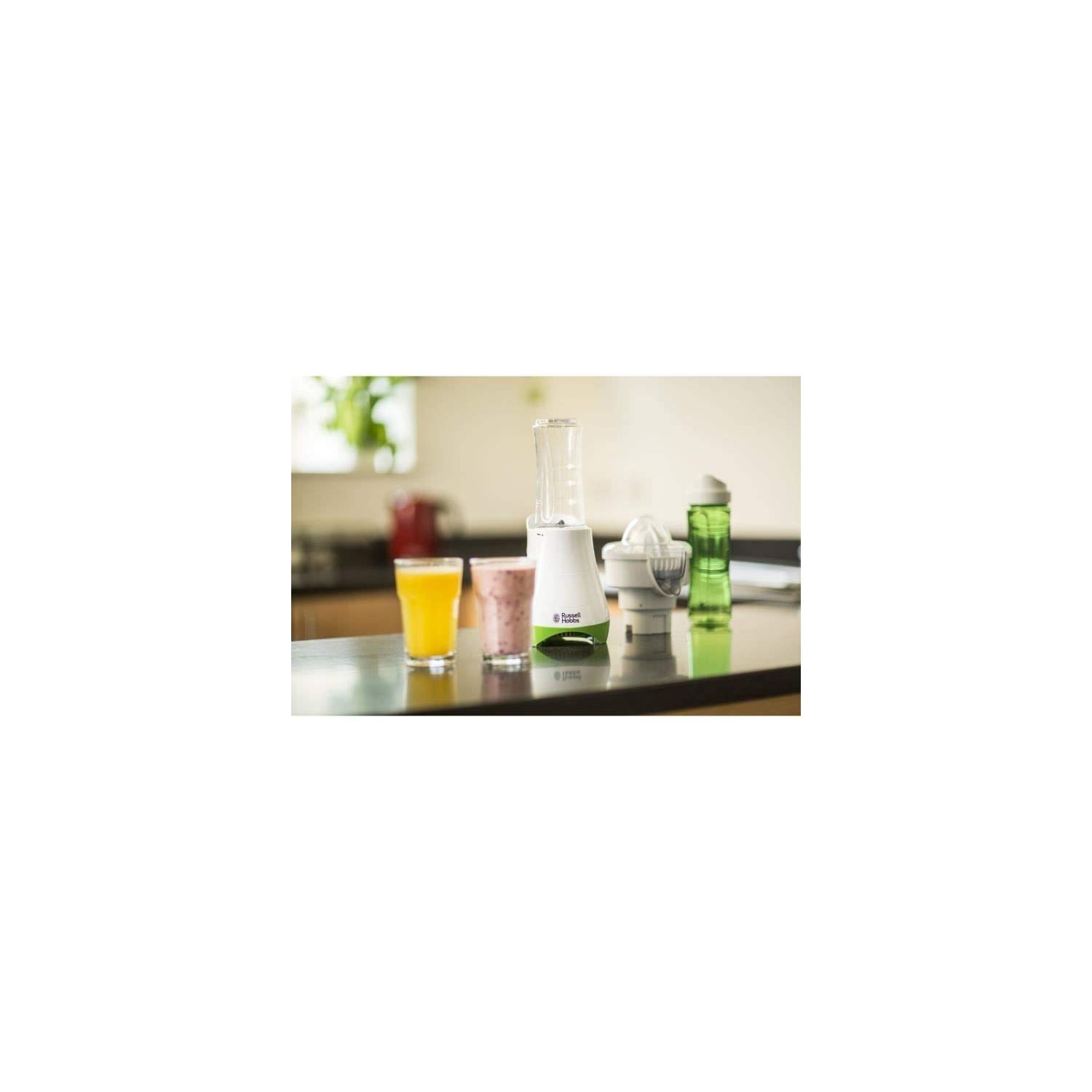 Russell Hobbs Mix & Go - Exprimidor y Batidora de Vaso Individual (300W, Batidora Smoothies, Sin BPA, Blanco y Verde, 1 Vaso de 600 ml, 1 Vaso de 400 ml) - ref. 21352-56