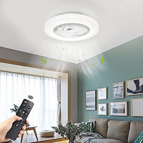 Ceiling fan with light, modern 22-inch bladeless ceiling fan with 3-color adjustable LED light, smart timing switch, ventilation essential low profile ceiling fan for bedroom, living room