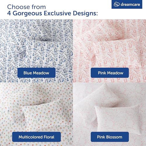 DREAMCARE Queen Sheet Set - 4 pcs Breathable Cooling Sheets - up to 15" Deep Pocket Queen Sheets Set with Side Pockets - Extra Soft 100% Brushed Hypoallergenic Hotel Luxury Bedding - Floral Blue by DREAMCARE - Image 3