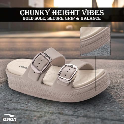 Image of ASIAN Femina-18 Women's Slippers with Elegant Double-Buckle Design, Soft Cushioned Footbed, Chunky Anti-Slip Sole, Lightweight Build, Perfect for Daily Use, Travel and Stylish Comfort