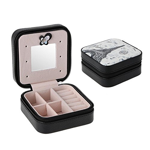 NPLE-PU Leather Jewelry Case Mini Rings Earrings Storage Display Box Holder Organizer (Black)