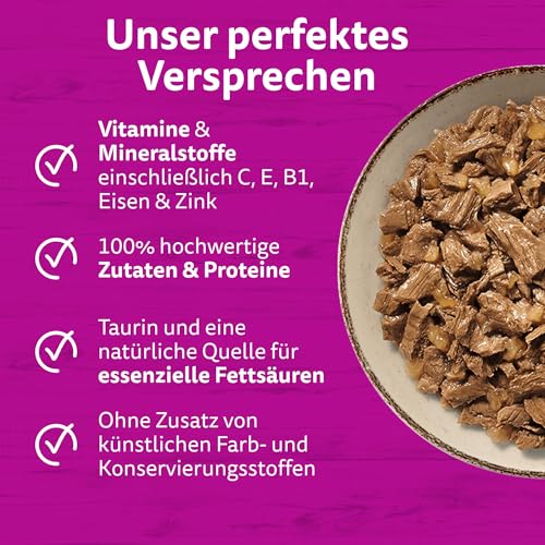 Whiskas 1+ Katzennassfutter Ragout Geflügel Auswahl in Gelee, 40x85g (1 Packung) – Hochwertiges Nassfutter für ausgewachsene Katzen in 40 Portionsbeuteln
