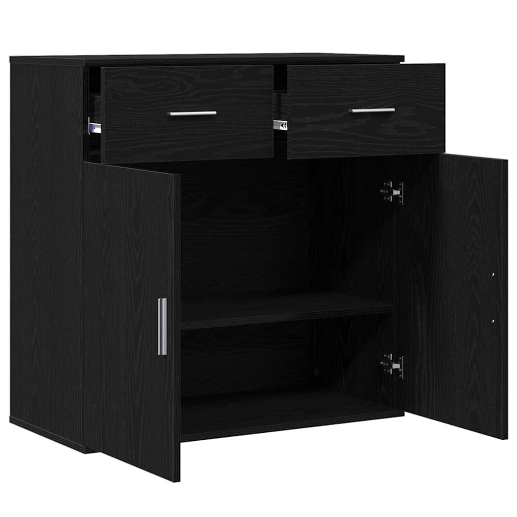 Credenza Rovere Nero 78 x 38 x 80 cm Legno Multistrato, Mobili,Armadietti e portaoggetti,Buffet e credenze, 28.45kg-871677