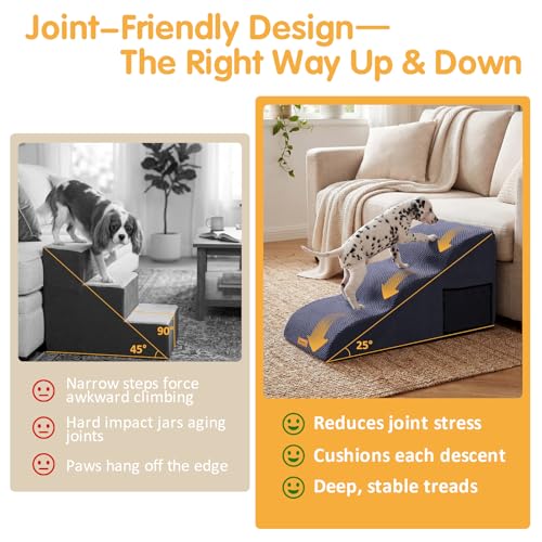 Image of Topmart High Density Extended Foam Dog Ramp&Steps 3 Tiers,15.7 inch High | Non-Slip Dog Stairs with Removable Cover,Soft Foam Pet Ladder,Best for Injured,Older Cats,Pets with Joint Pain