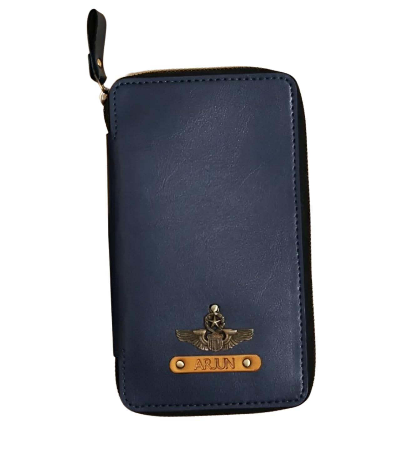 Leather Customized & Personalized Zippered Travel Case Men & Women Passport Organizer for Passport, Airline Ticket/Boarding Pass, Cards, Cash & Coins (Blue)-image-15
