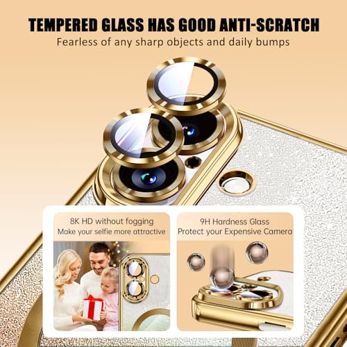 Image of Misscase for iPhone 16 Magnetic Glitter Case Compatible with MagSafe,Camera Lens Protector Full Protection Elegant Anti-Scratch Dust-Proof Net Case Cover for iPhone 16 Gold