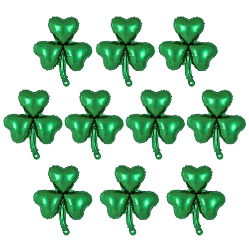 10 Pcs St. Patricks Day Balloons Shamrock Foil Balloons Clover Shaped Balloon Lucky Balloon for Birthday St. Patricks Day Party Decorations