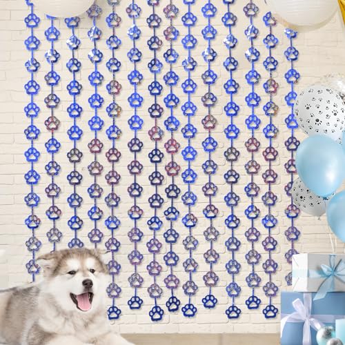 MENSTARSI Blue Dog Birthday Party Supplies, 2 Pack Blue Dog Paw party Decorations, 3.3x6.6ft Paw Tinsel Foil Fringe Curtains, Puppy Photo Booth Prop Backdrop Streamer, Birthday Decor, Party Decor