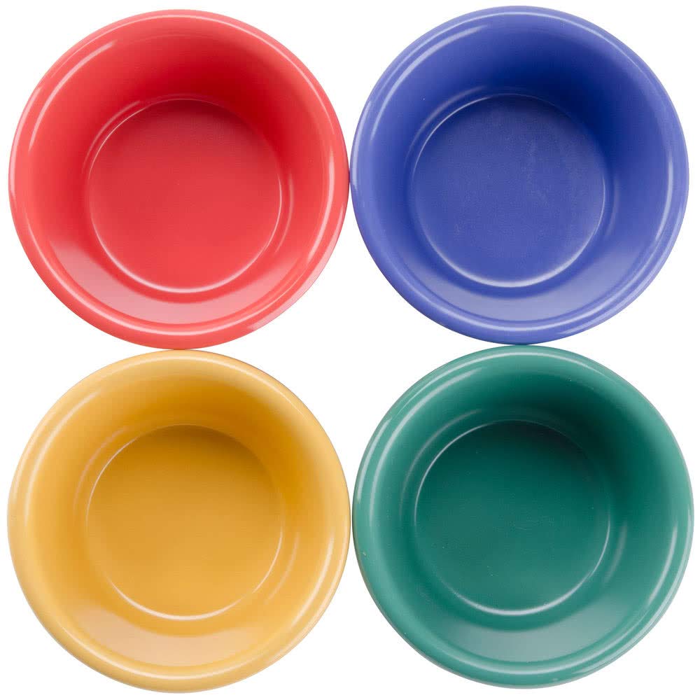 G.E.T. Enterprises Mix Pack de 4 colores Mardi Gras, 4 onzas, Ramekin, resistente a los roturas, plástico de melamina, apto para lavavajillas, colección Ramekins RM-400-MIX (paquete de 12)