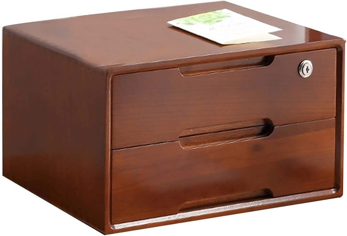 Desktop Organizer Storage Box - Desktop File Cabinet, Solid Wood Storage Box with Lock, Rustic Dresser, Desk Drawers Organizer and Accessories, Locking Filing Cabinet (Size : 2 Drawer)