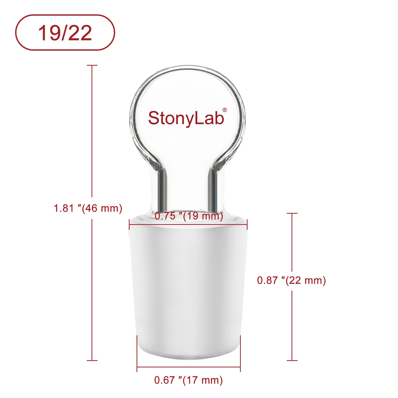 stonylab Tappo Cavo in Vetro, Confezione da 1 Penny Head in Vetro Borosilicato Penny Head Tappo Cavo in Vetro con Fondo Chiuso per 19/22 Vetro del giunto esterno