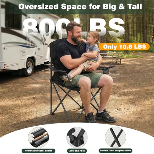 SUNNYFEEL XXL Oversized Camping Chair - Heavy Duty 800 LBS Capacity for Big & Tall Individuals, Padded Portable Folding Quad Lawn Chair with Armrest, Cup Holder & Pocket for Outdoor Activities - Image 6