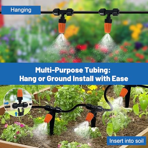 Mist Drip Irrigation System for Garden Watering 60FT, Quick-Connect Micro Misting kit for Greenhouse,Plant,Raised Bed,Vegetable,Flower. Hanging or Inground Misters Sprinkler,Sistema De Riego Por Goteo - Thumbnail 2