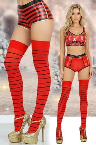 Image of ToBeInStyle Women's Opaque Hosiery Thin Striped Thigh High Long Stocking