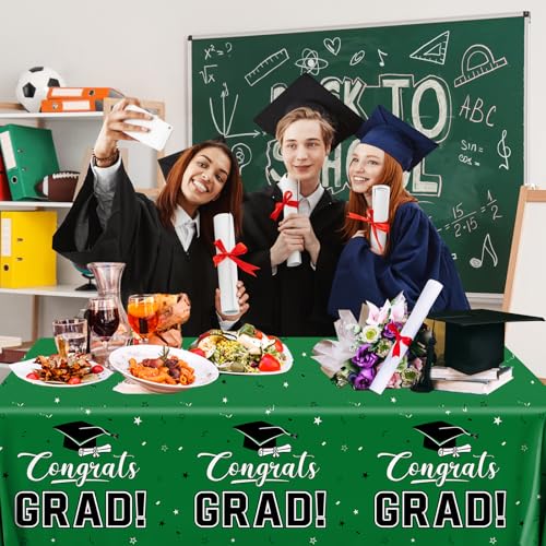 Image of 2026 Graduation Decorations,Congrats Grad Tablecloth 2pcs White Green Class of 2026 Table Covers Rectangle for Graduation Party Supplies,108x54inch (Green)
