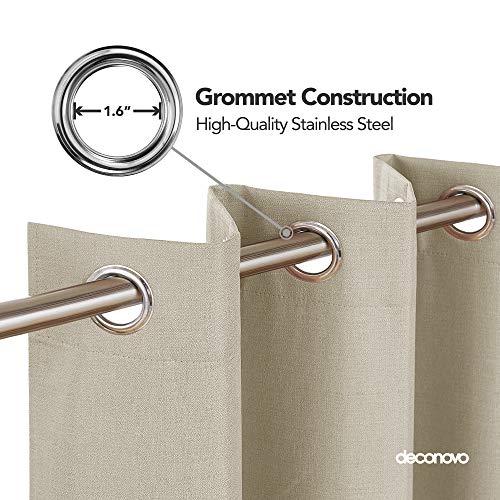 Deconovo Faux Linen Total Blackout Curtains 63 Inch Length, Thermal Insulated Soundproof Curtains For Bedroom, 100% Room Darkening Curtains For Kids Room Bathroom (52 X 63 Inch, 2 Panels, Light Khaki) #TOP2