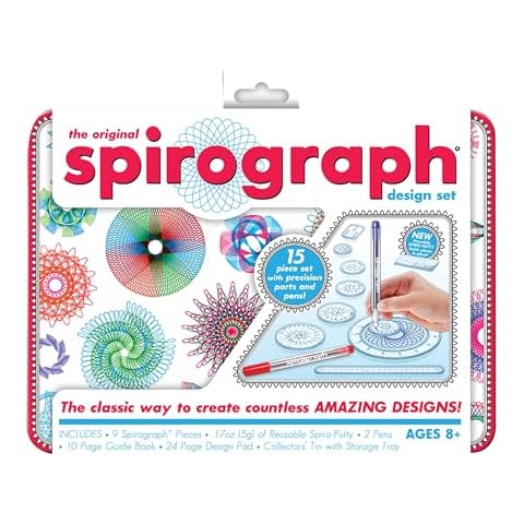 Spirograph Design Set Collectors Tin – Arts and Crafts, Kids Toys, Art Supplies, Craft Supplies, Drawing Kit, Spiral Art, Classic Gear Design Kit, Pens, Design Sheet Included, Ages 8 and Up Cover
