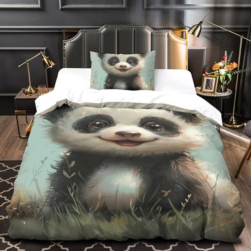 Housse de couette Panda 135x200 anti-transpiration en microfibre douce 3D