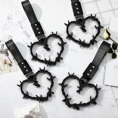 Image of 4 Pieces Heart Handle Keychains Car Accessory Heart Hand Strap Drift Charm for Car Interior Exterior Decoration(Black,Thorns)