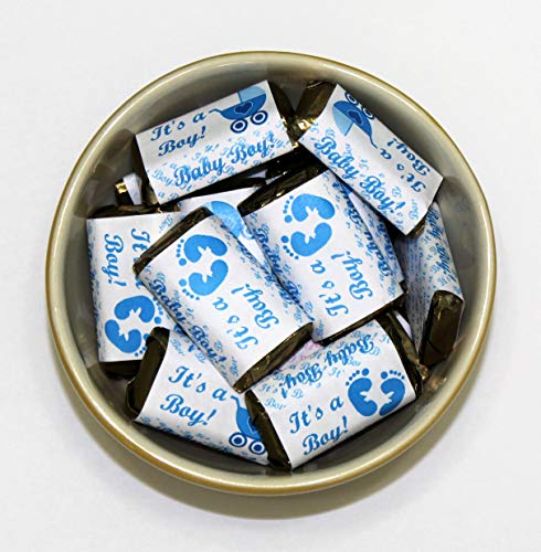 Rokapary 60 Blue Its A Boy Baby Shower Miniatures Candy Bar Wrapper, Baby Shower Miniatures Candy Bar Stickers Decorations, Candy Not Included #TOP3