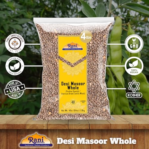 Image of Rani Desi Masoor (Masur) Whole 64oz (4lbs) 1.81kg (aka. Pardina Spanish /American Brown Lentils Whole) Bulk ~ All Natural | Vegan | NON-GMO | Kosher | Gluten Friendly | Product of USA