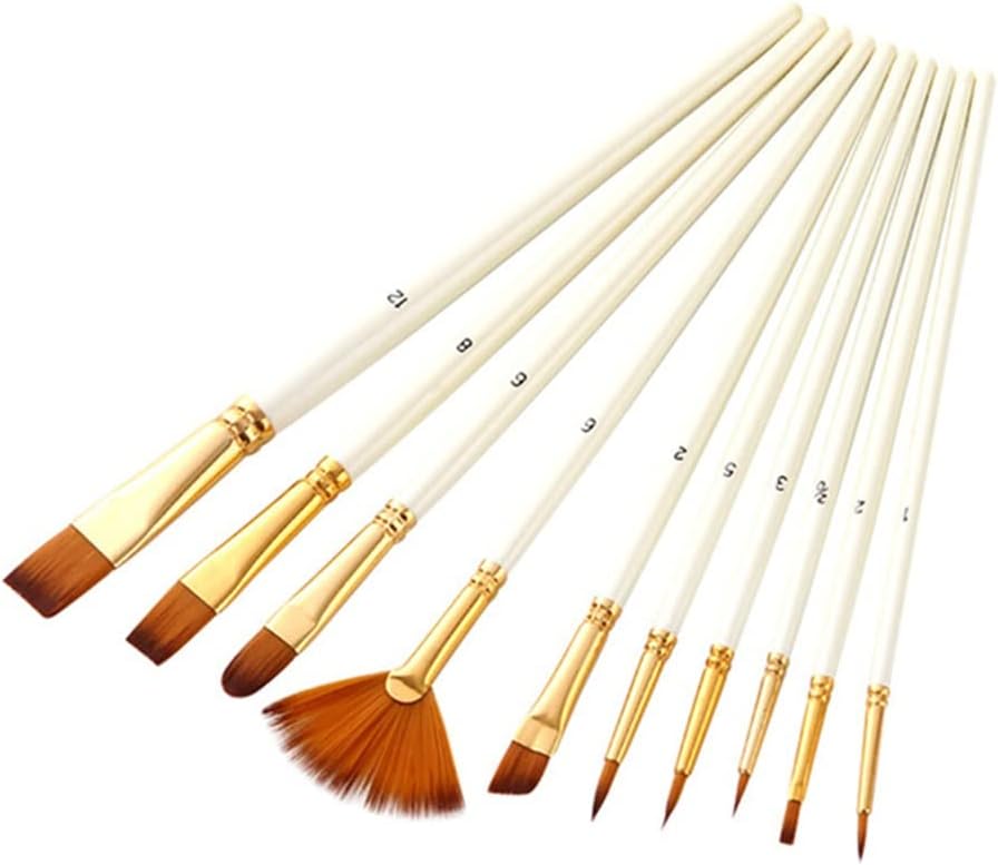 10Pcs Paint Brushes Set Nylon Hair Brush for Acrylic Painting Oil Watercolor Paint DIY Art Supplies