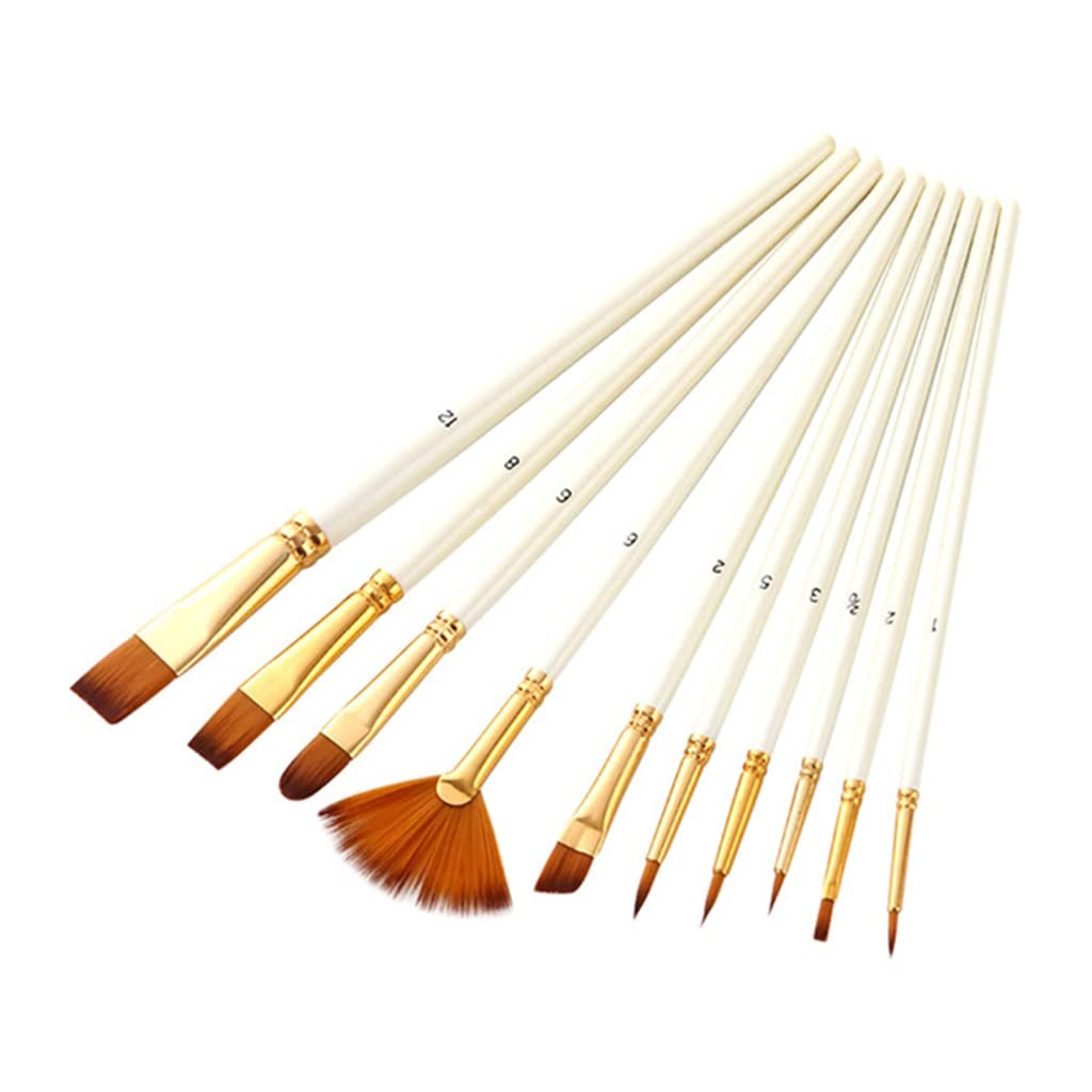 Set di 10 pennelli in nylon per pittura acrilica, ad olio, acquerello, fai da te, forniture artistiche