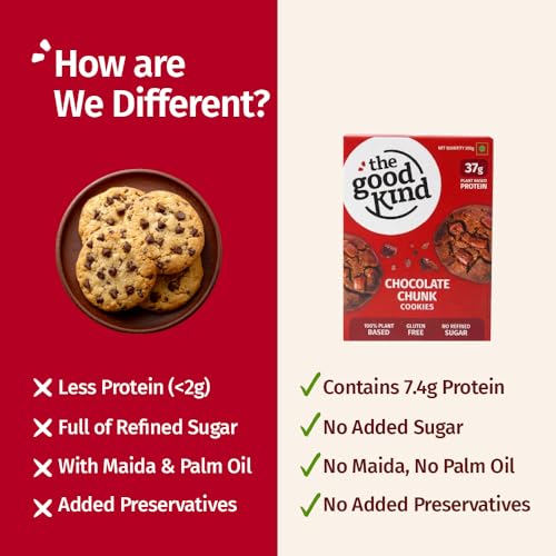 Image of The Good Kind Chocolate Chunk & Double Cookies - 200gm(1 pack each), High Plant Protein Cookies with Almond Butter & Millet Flour, Perfect for Snacking, Gluten Free, Palm Oil free & Vegan (Pack of 2)