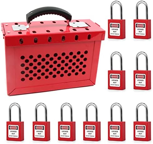 OMGTMD Lockout Tagout Lock Box Kit Portable Safety Padlock Box Loto Box with 10 Loto Locks for Lock Out Tag Out Station