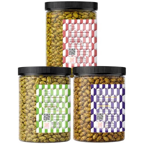 Image of LILA DRY FRUITS Edamame Beans Combo Pack 100 g x 3 Indian Tadka, Magic Masala & Roasted Salted | Crunchy Roasted Edma Beans Protein Snack | Healthy Namkeen Alternative Perfect for Gifting (300 gms)