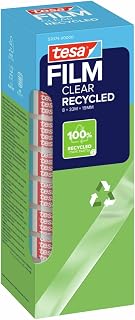 tesa film CLEAR RECYCLED - transparentes Klebeband - 100% recycelter Kunststoff - reißfest - Klebestark, lösungsmittelfrei und alterungsbeständig - 8 Rollen á 33 m x 19 mm