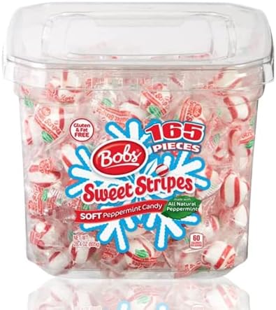 Soft Peppermint Candy Bundle! Includes One-28.4 oz Tub of Bob's Sweet Stripes Soft Peppermint Candy. Now with 165 Pieces of Sweet Stripes Holiday Peppermint Candy Comes with a BELLATAVO Fridge Magnet!