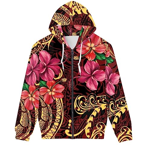 GLUDEAR Men's Polynesian Traditional Tribal Print Zipper Hoodie Long Sleeves Sweatshirt Hoodies