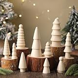 Roowest 10 Pcs Mini Wooden Christmas Tree Small Neutral Christmas Tree Tabletop Decorations Rustic Modern Xmas Desktop Centerpiece Decor for Home Cabinets Mantle Shelf Office(White)
