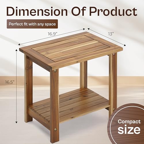 AN68 2-Tier Adirondack Side Table – Weather Resistant Wooden End Table, Rectangular Rustic Outdoor & Indoor Small Table for Patio, Garden, Lawn, Porch or Living Room (Natural)