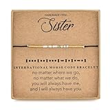 RareLove Sister Morse Code Beaded Bracelet Birthday Gifts from Sister Long Distance Friendship Waterproof Gold Blue White Tiny Pony Seed Beads Black String