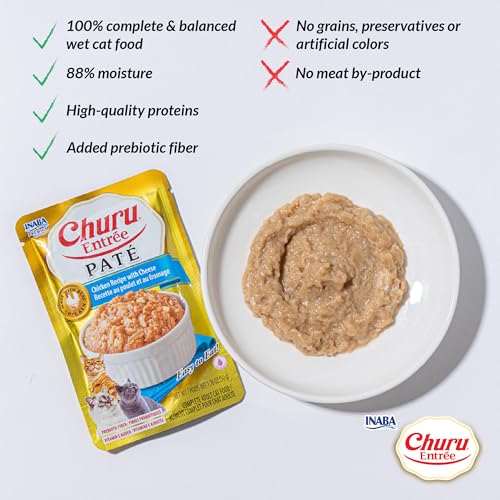 Image of INABA Churu Entree Pate for Cats, Grain-Free, High Moisture, Prebiotic Wet Cat Food, 1.76oz. per Pouch, 6 Pouches, Chicken with Tuna Recipe