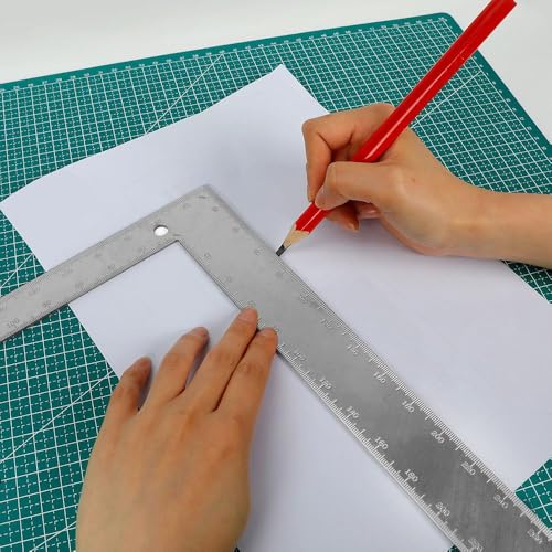 Image of WORKPRO WP264009 | Steel Carpenter Square | 200 x 300 mm (8 inch x 12 inch) | Powder-Coated Unbreakable Steel Body | SAE & Metric Markings | for Woodworking, Carpentry & Layout | Professional Quality