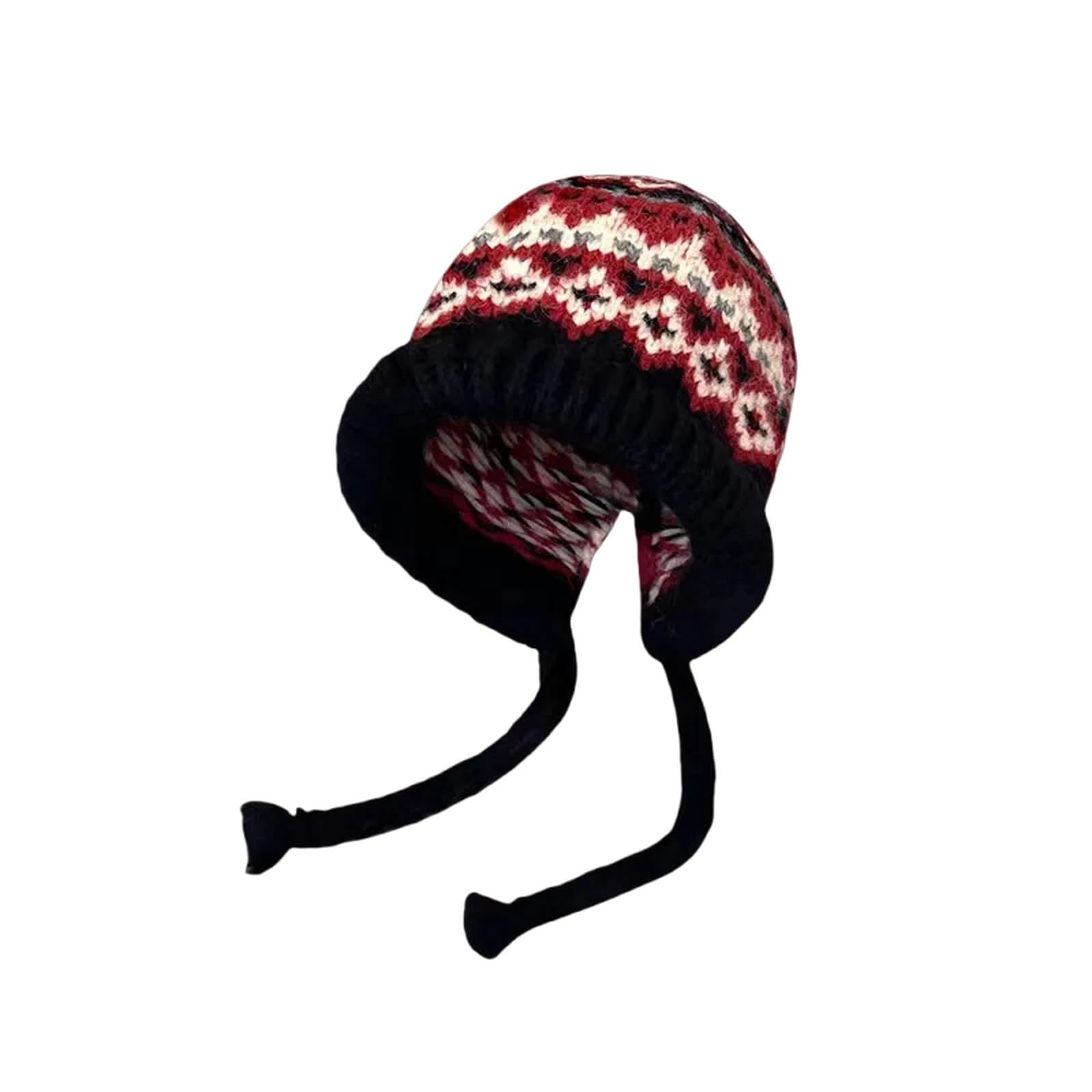 Cappello Uomo Cappello in Lana Intrecciato Stile Etnico per Autunno E Inverno Ispessito Caldo E Freddo Resistente Protezione Auricolare-nero-56-58cm