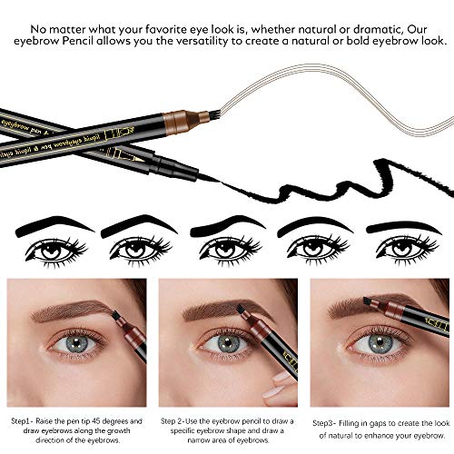 Ownest 2 Pcs Eyebrow Tattoo Pen,2 in 1 Liquid Eyebrow Pencil Eyeliner 4 Fork Eyebrow Pencil,Long Lasting Waterproof Sweatproof Not-blooming No Fade,for Natural Eyebrow Makeup-#Brown