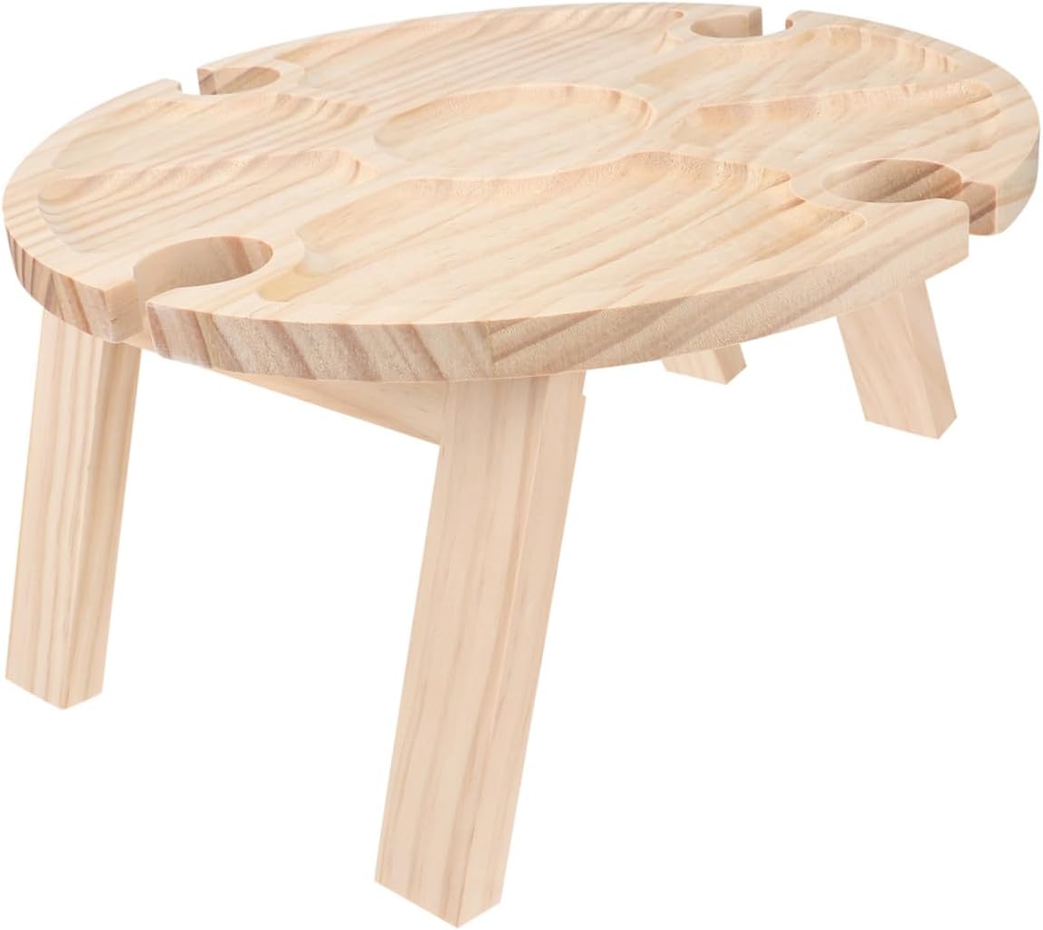 Portable Wooden Picnic Table Foldable Round Serving Desk for Outdoor Camping, Garden Dining, and Wine Parties, Lightweight Portable Snack Table